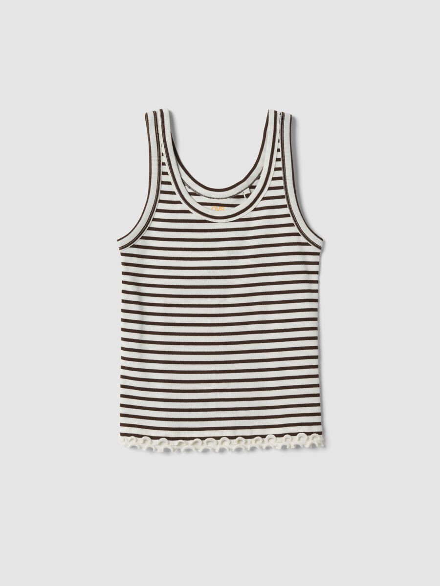 Tank top marrone a righe in puro cotone regular fit_0