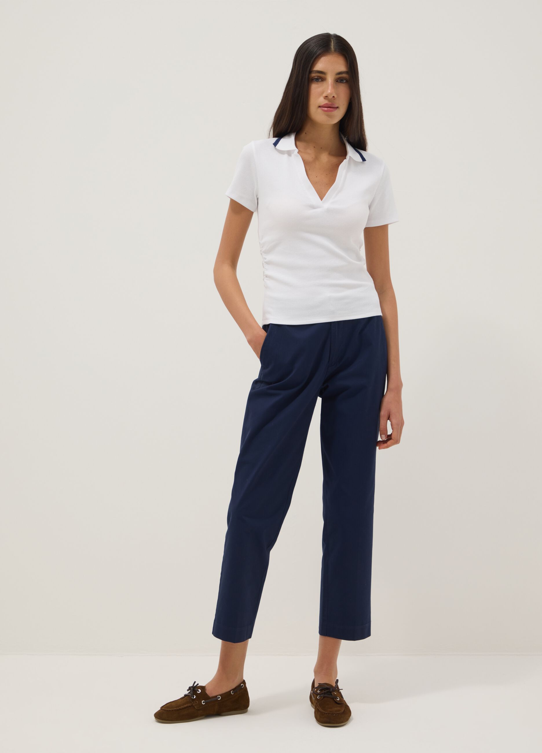 White regular-fit stretch cotton short-sleeve polo shirt