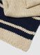 Sciarpa beige in misto lana a maglia con righe blu_2
