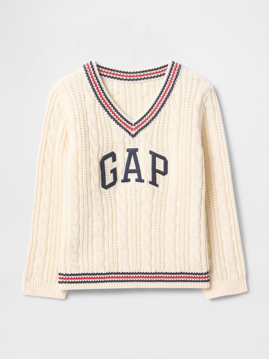 White V-neck Cotton Sweater GAP Kids_0
