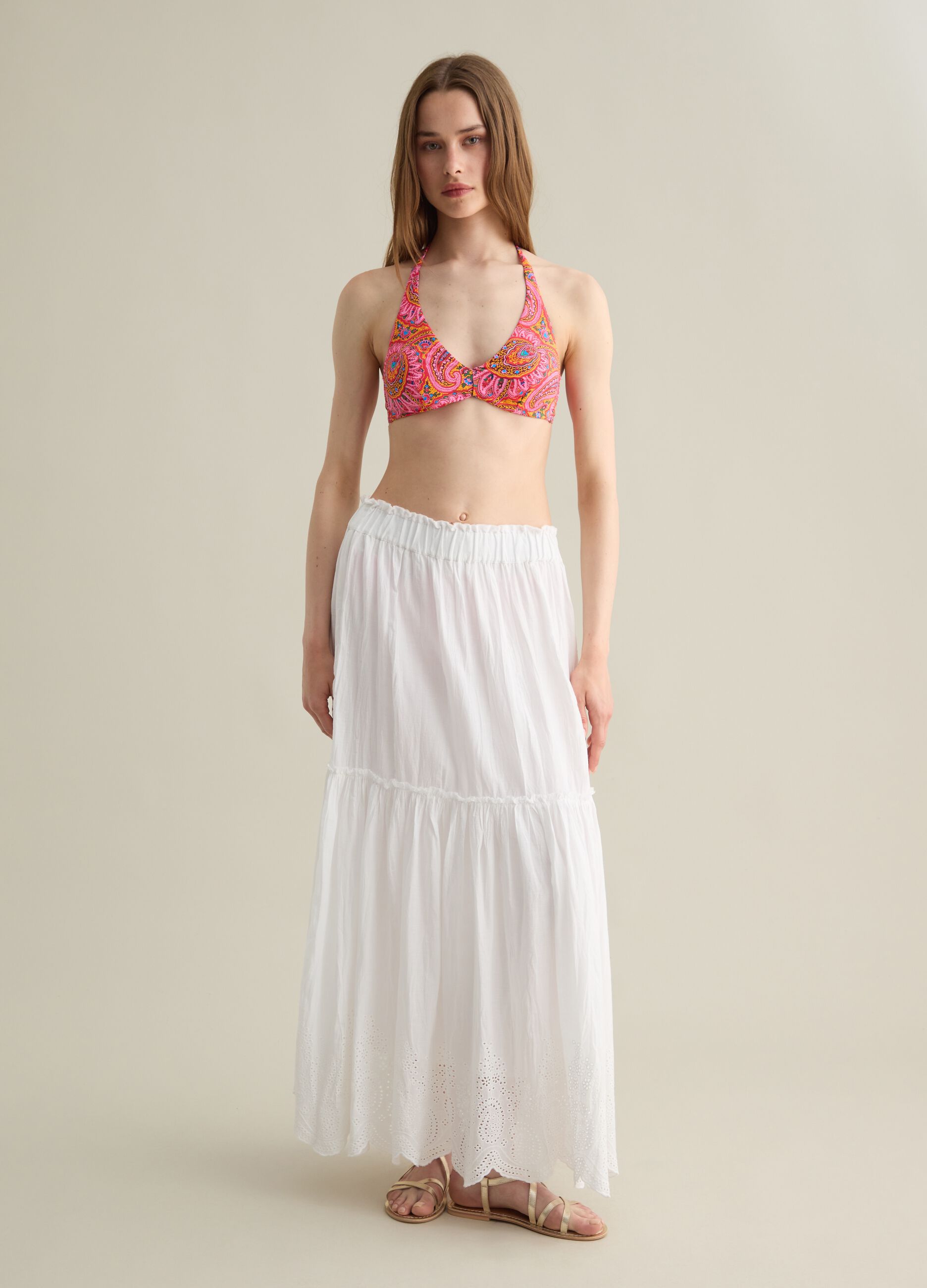 Top bikini da donna in tessuto elasticizzato multicolor