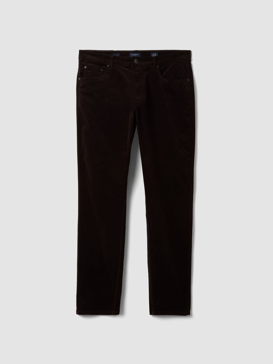 Pantaloni marroni cinque tasche in cotone elasticizzato_0