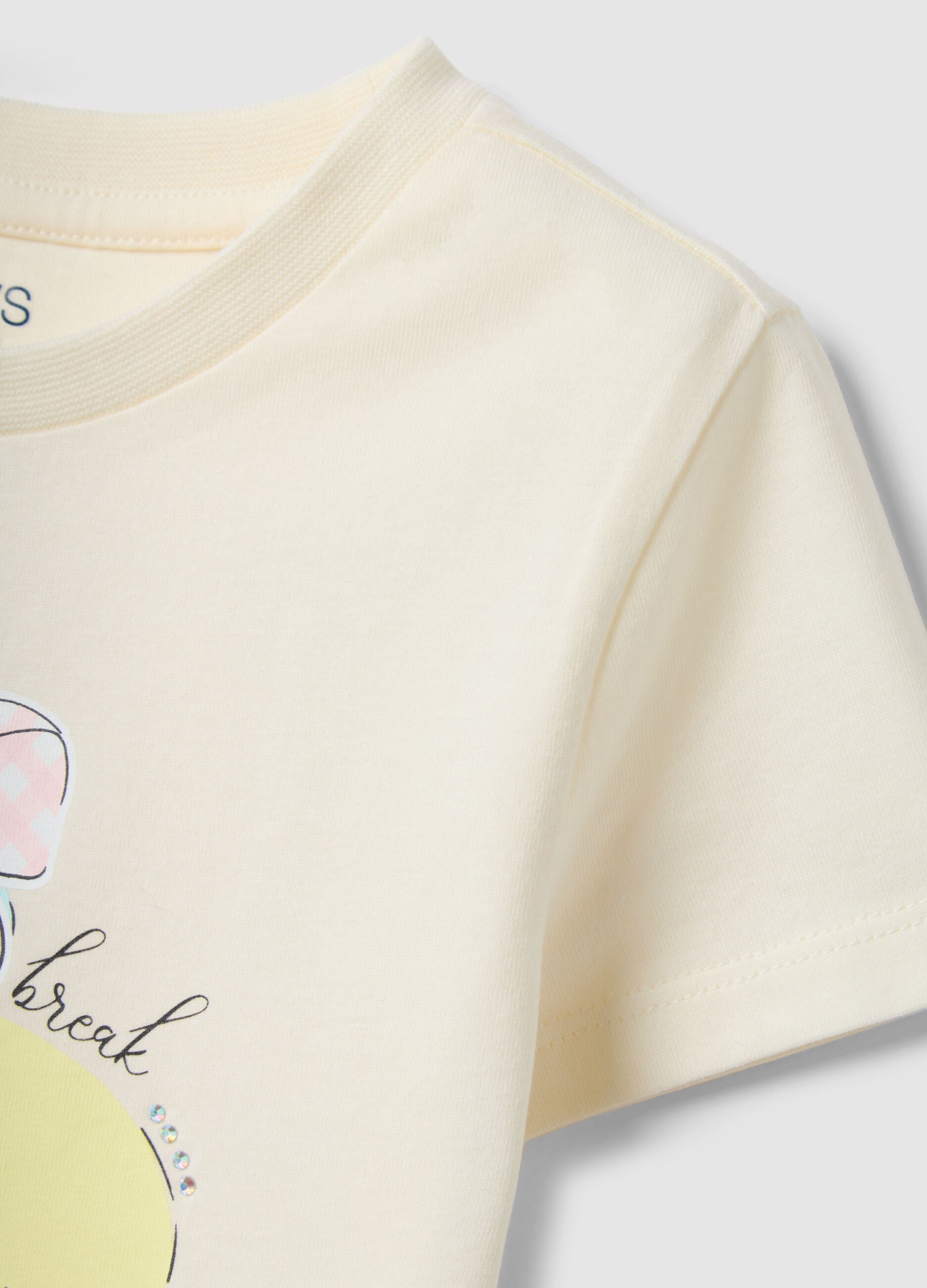 Beige regular fit pure cotton t-shirt with print for girls