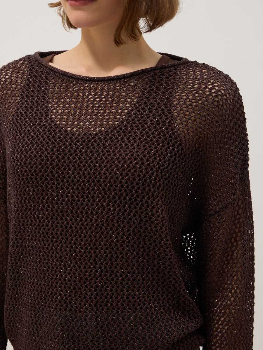 Brown regular fit viscose blend sweater with knit design_3