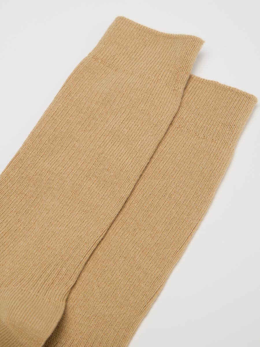 Beige stretch ribbed midi socks_2