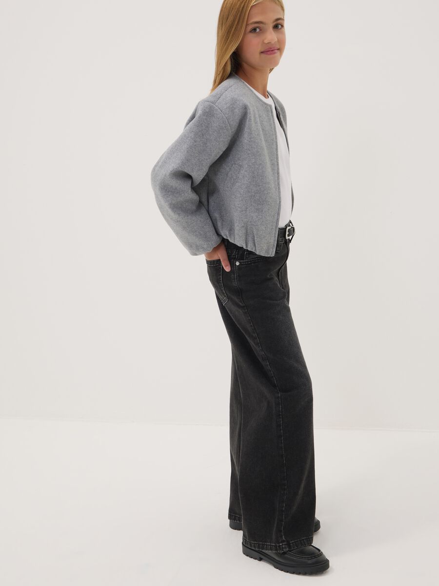 Jeans neri wide leg in puro cotone per ragazza_0