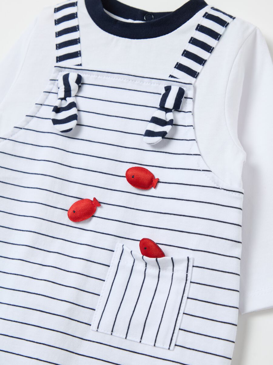 Dungaree-style onesie in striped cotton_2