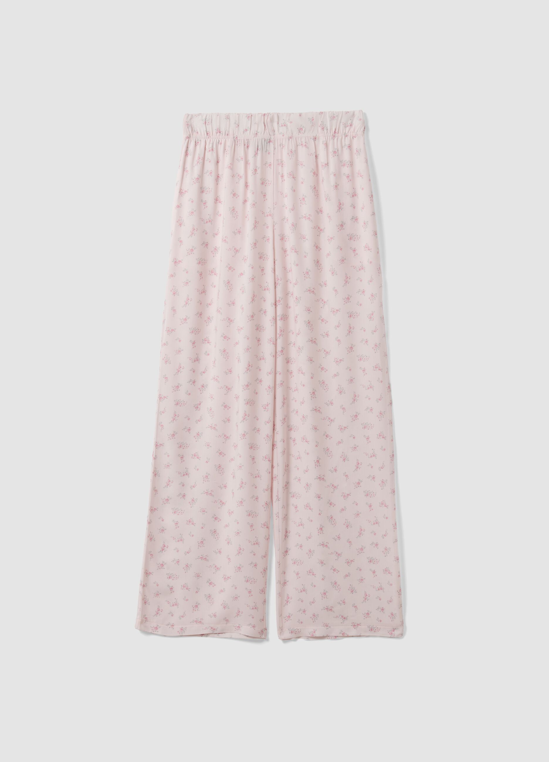 Pink pure viscose floral print pyjama trousers