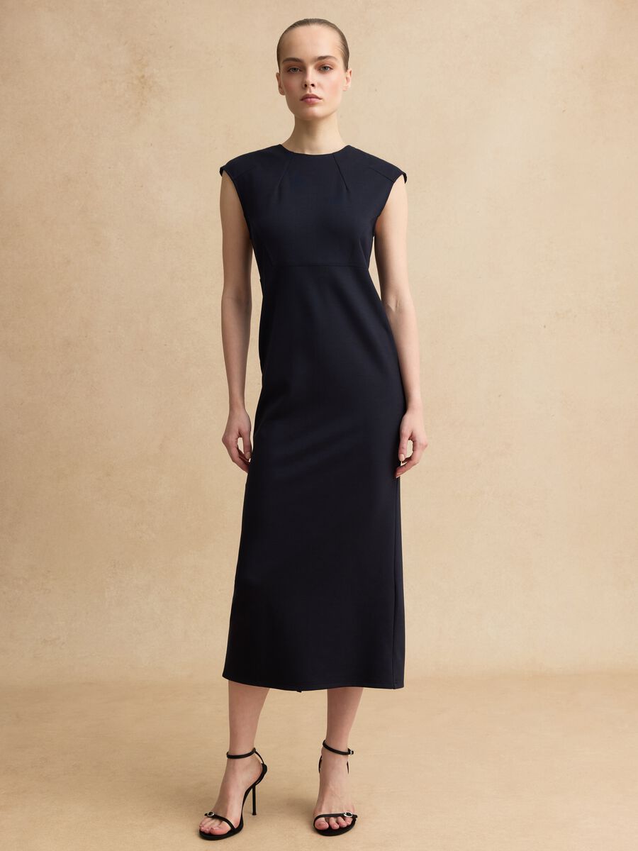 Sleeveless blue viscose blend slim fit dress with zip_1