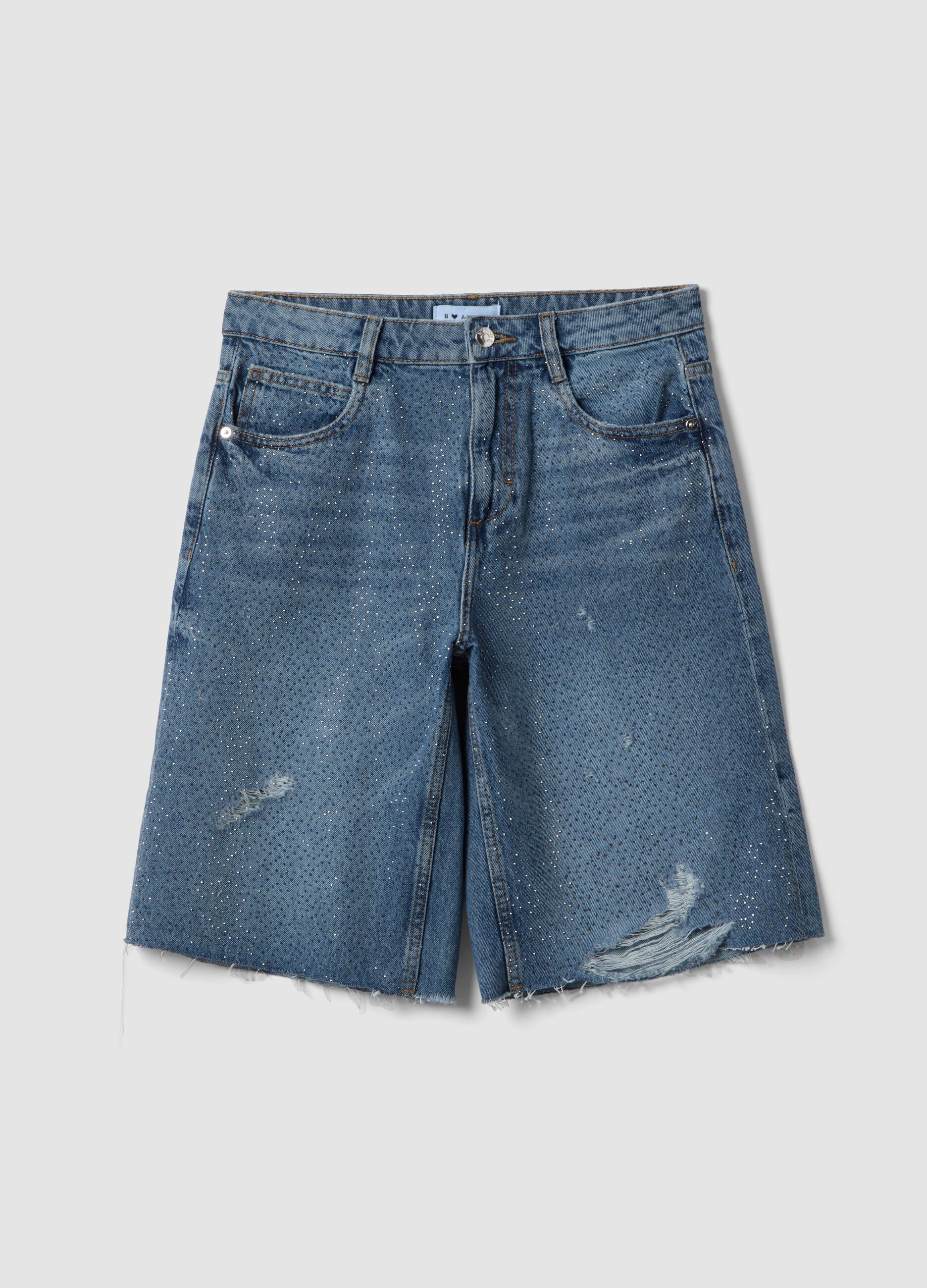 Blue pure cotton denim Bermuda shorts