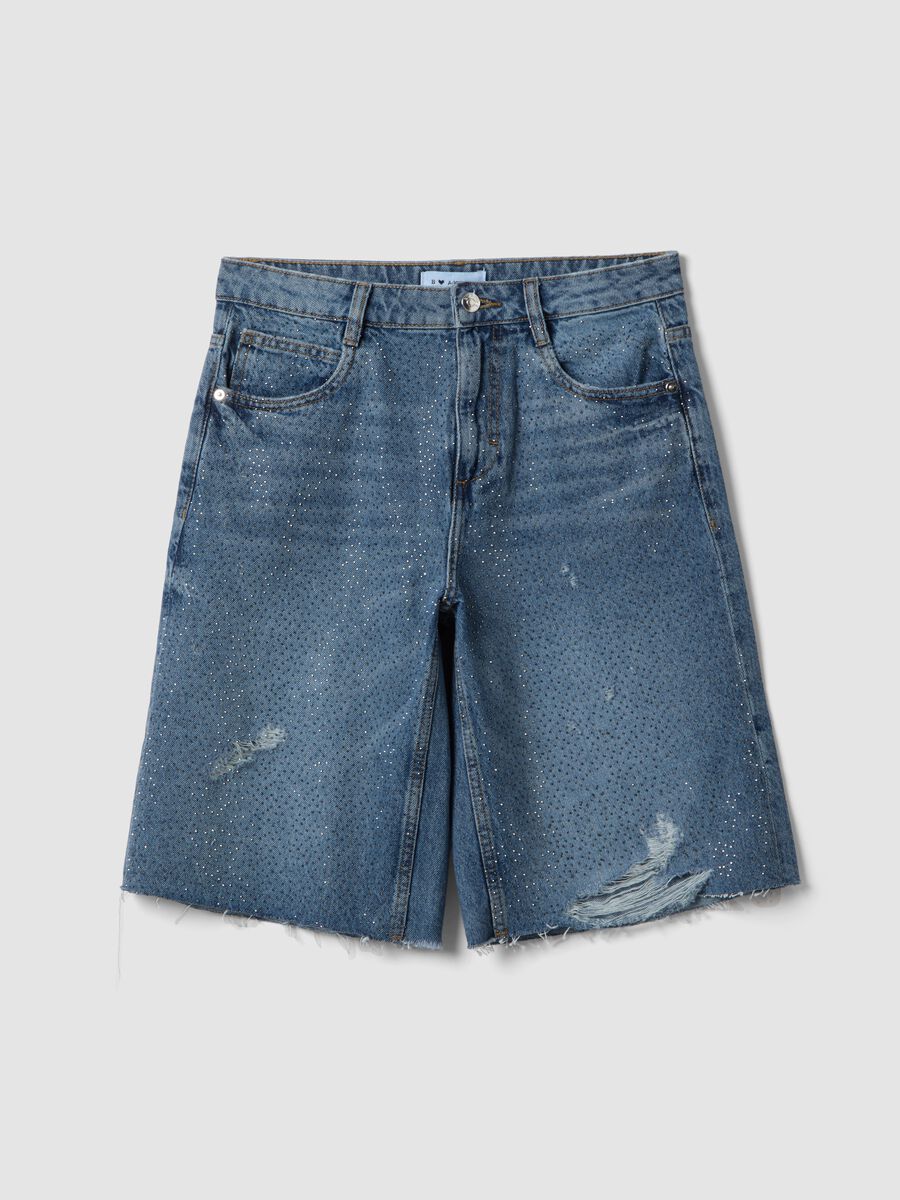 Blue pure cotton denim Bermuda shorts_4