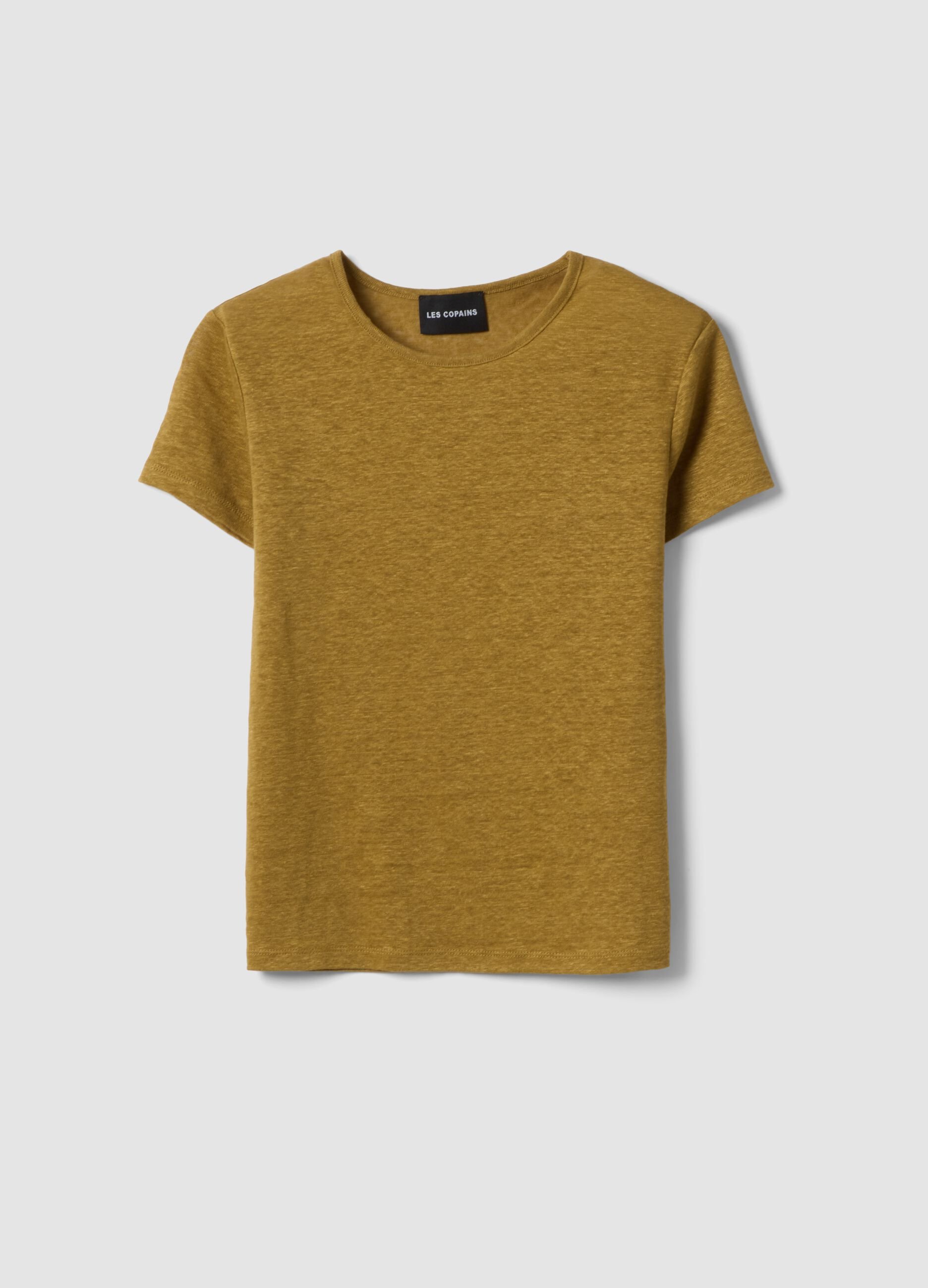 Green pure linen short-sleeve T-shirt, regular fit