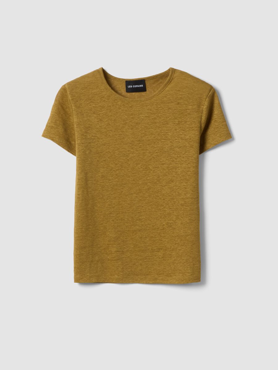 Green pure linen short-sleeve T-shirt, regular fit_4