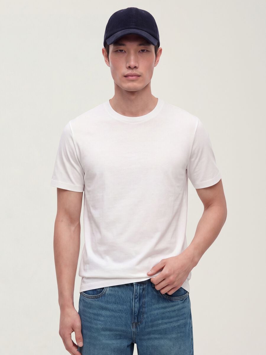 T-shirt bianca in puro cotone mercerizzato a girocollo regular fit_0