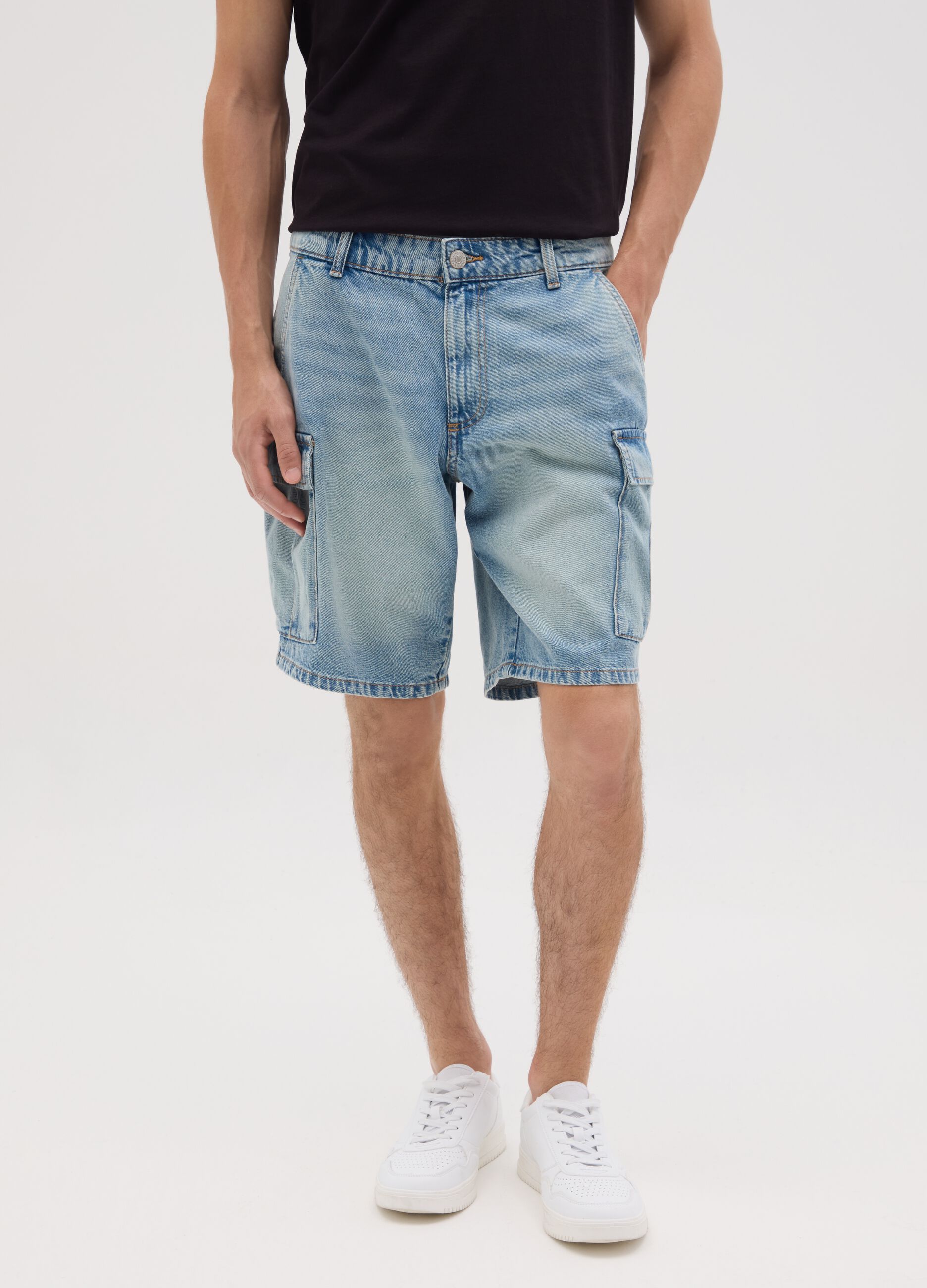 Men's pure cotton denim regular fit shorts