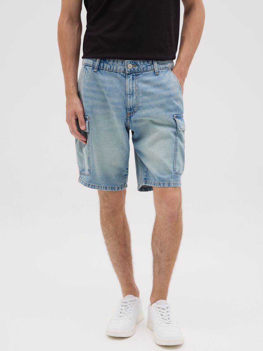 Men's pure cotton denim regular fit shorts_1
