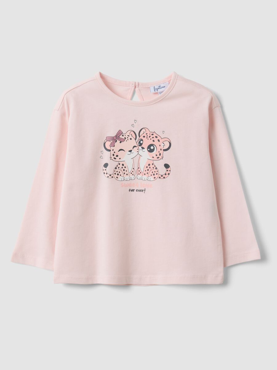 Pink long-sleeve organic cotton printed T-shirt for baby girl_0