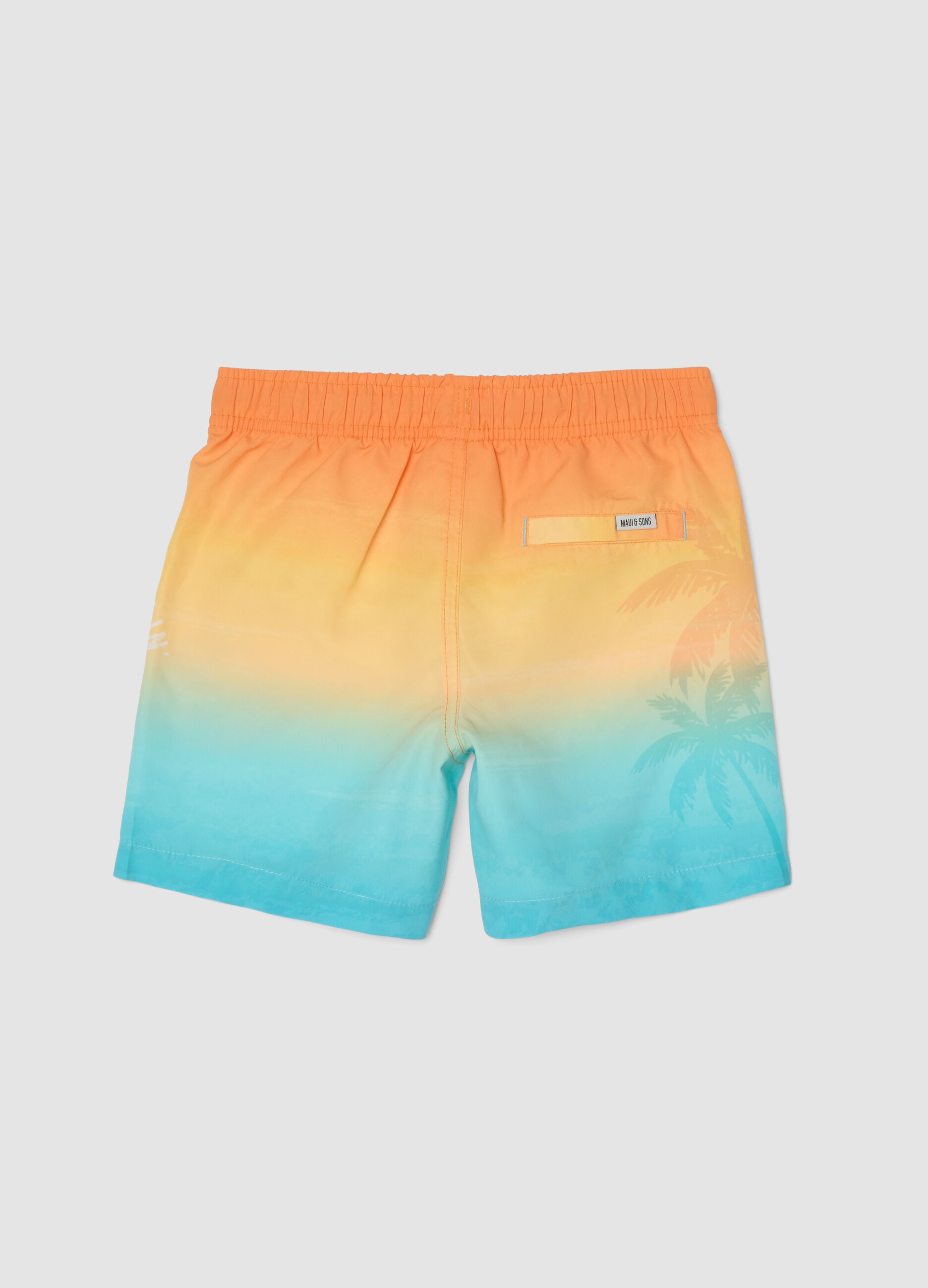 Boxer da mare multicolor sfumato da bambino con stampa tropicale