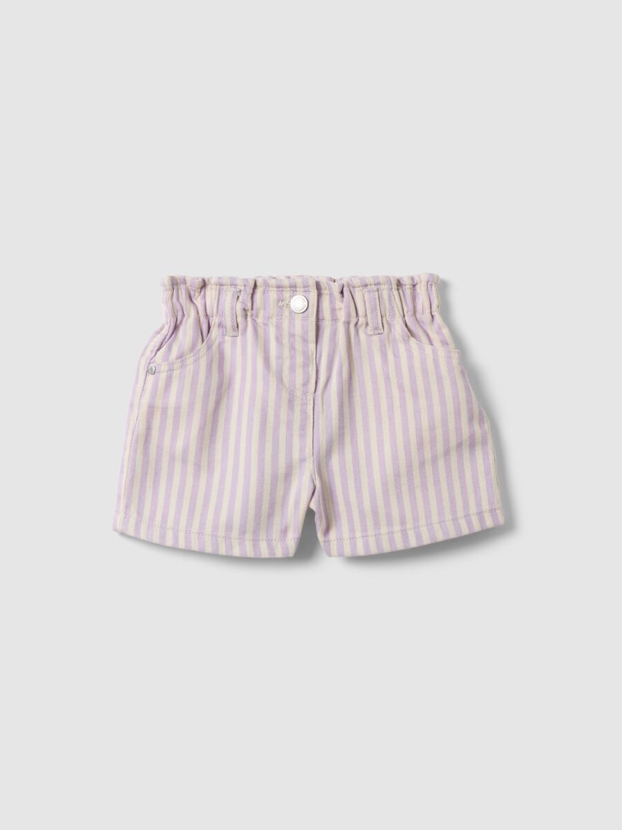 Girl's regular fit multicoloured striped pure cotton shorts_0