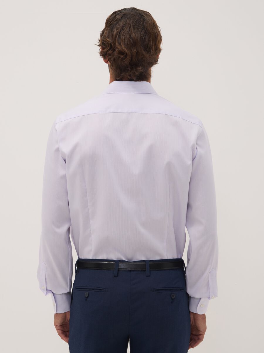 Camicia bianca a righe in puro cotone con collo francese slim fit no iron_3