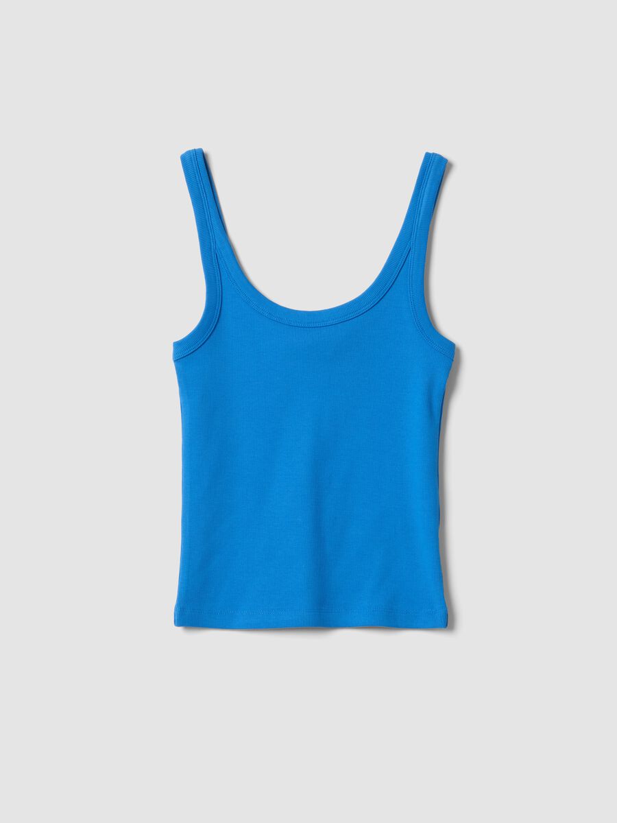 Blue fitted stretch cotton vest top_0