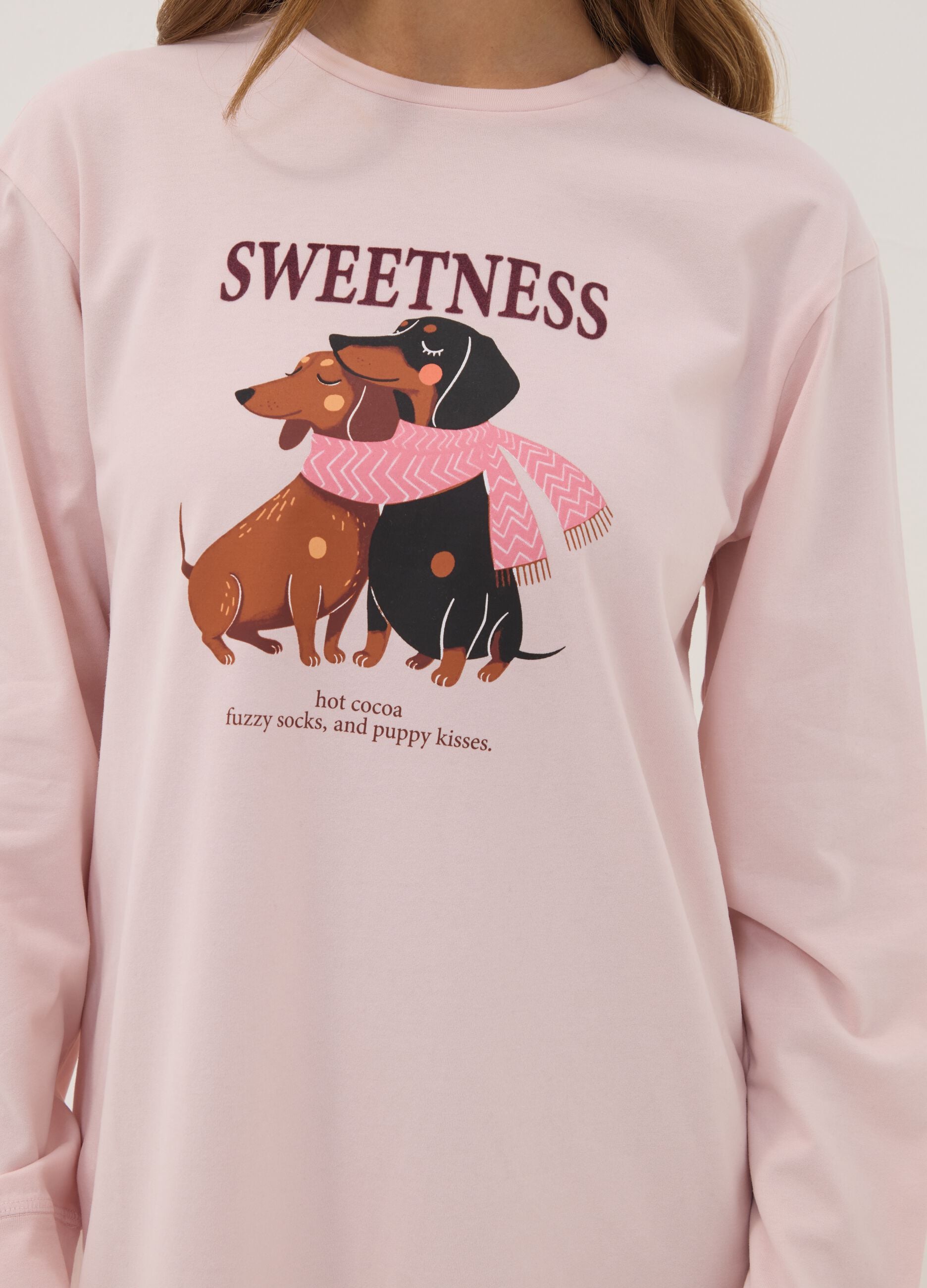 Pink organic cotton nightdress with crew neck