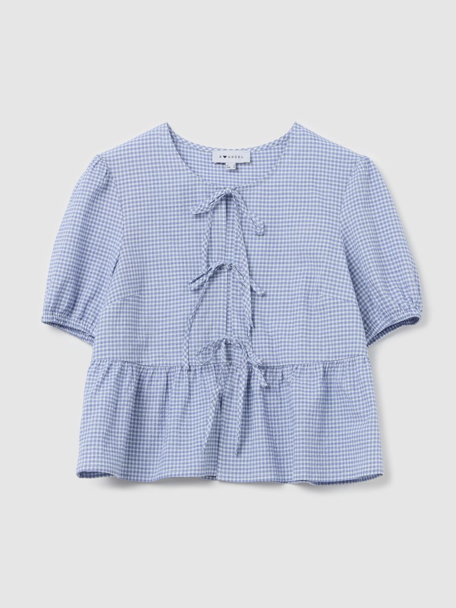 Check seersucker blouse with laces_4