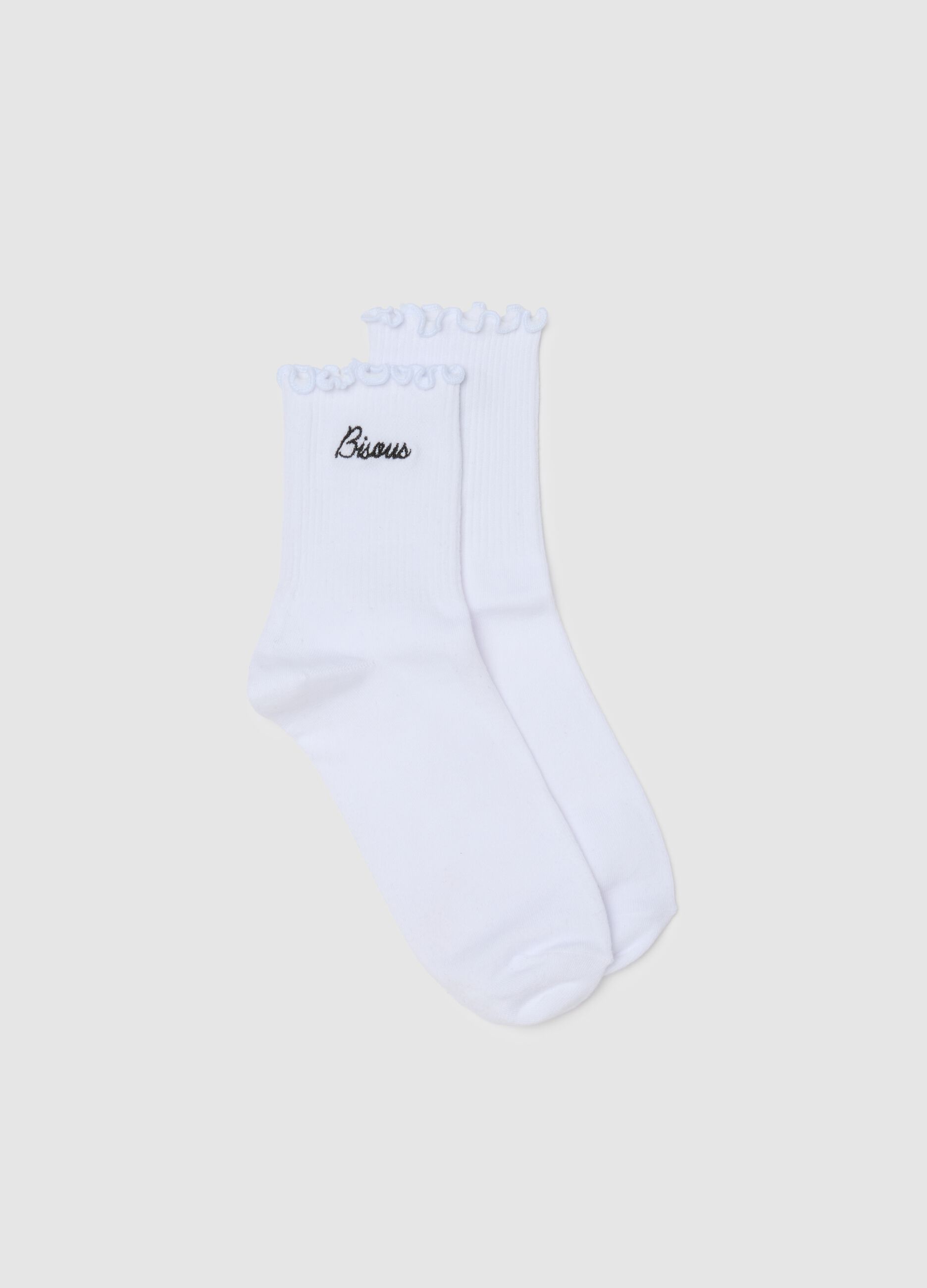 White Cotton Blend Socks with Ruffled Edges
