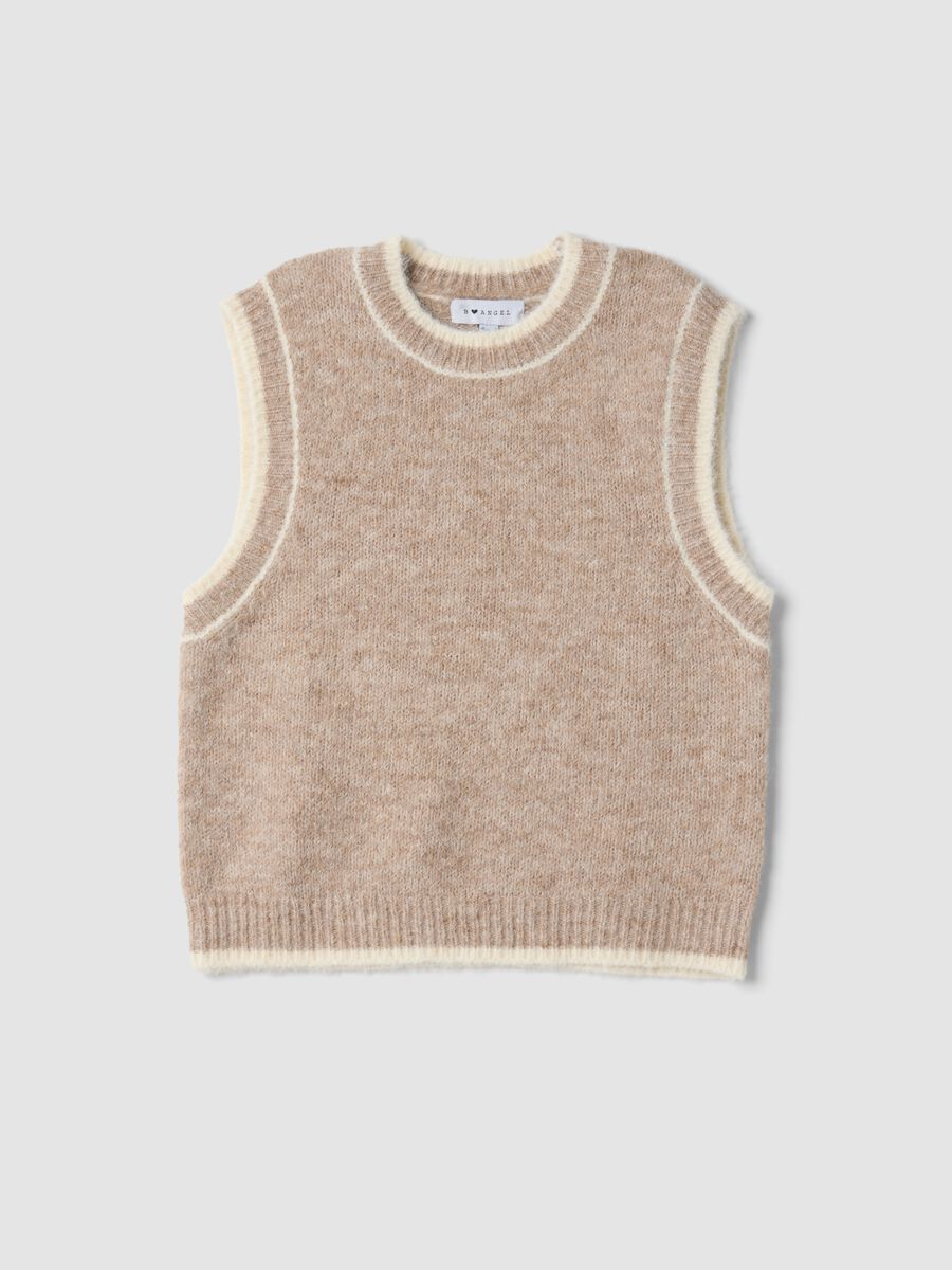 Gilet beige in lana elasticizzata a girocollo over fit_0