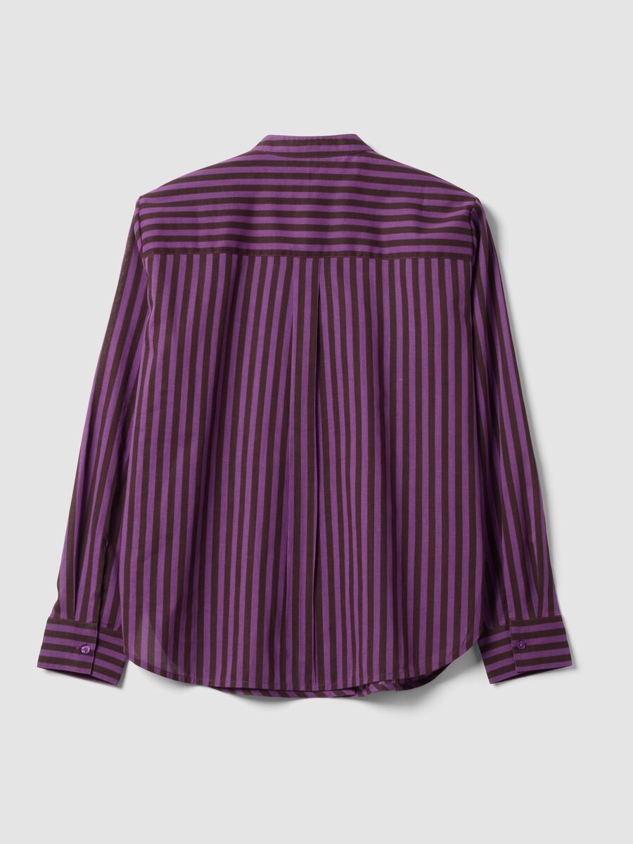 Purple pure cotton striped shirt with grandad collar, regular fit_2