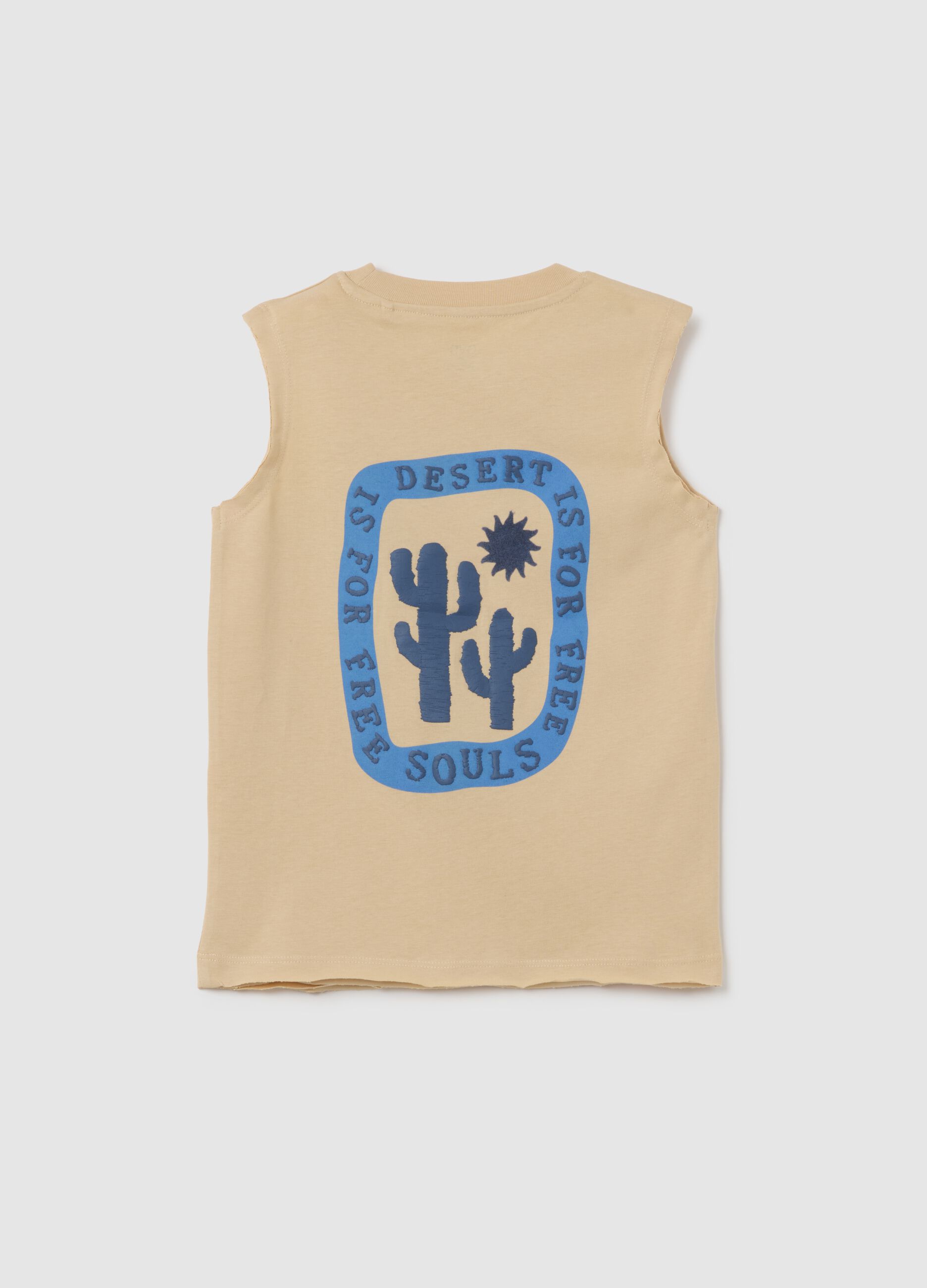 Maglia smanicata da bambino in puro cotone beige