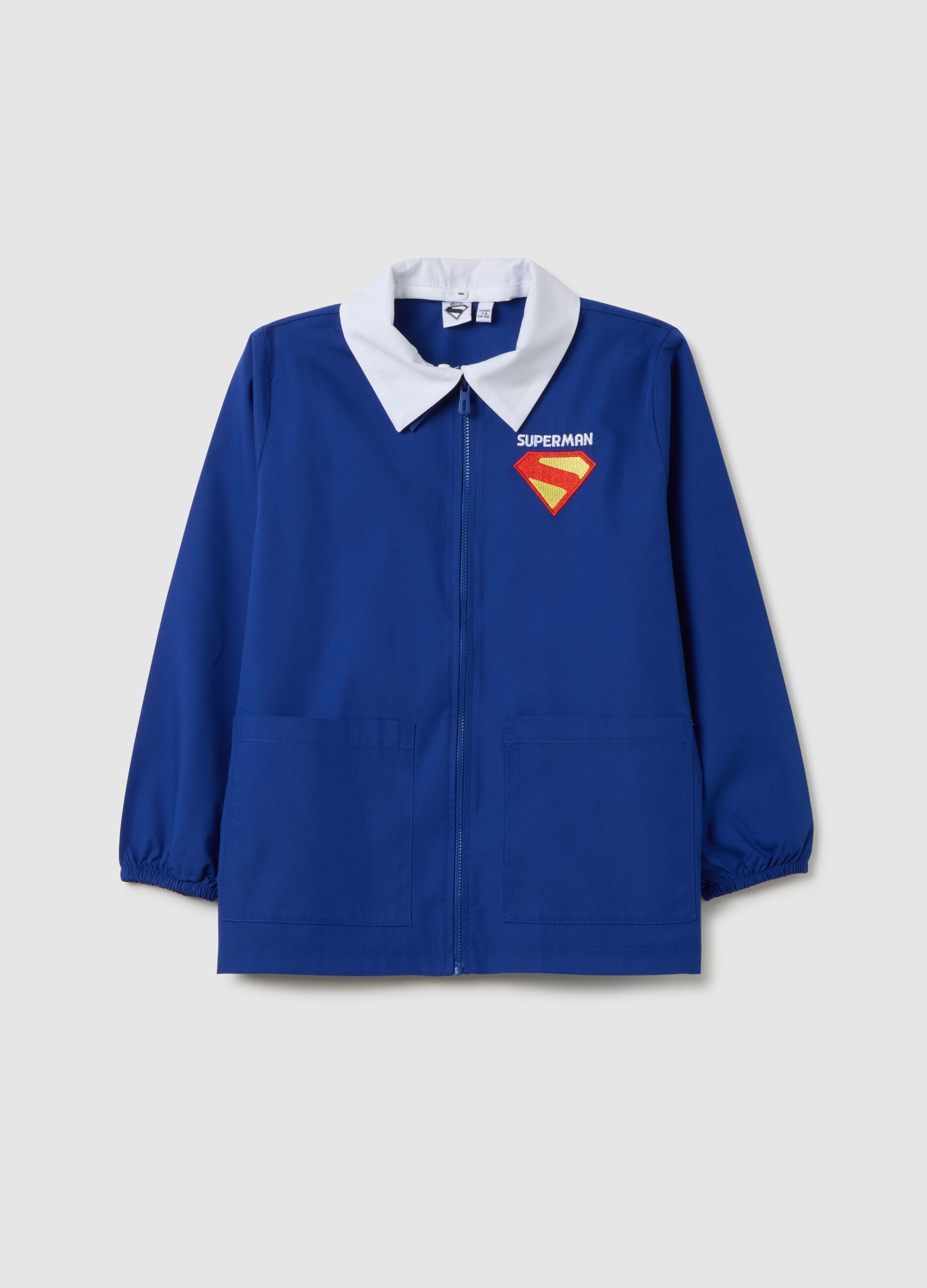 Grembiule da bambino in misto cotone blu con ricamo Superman
