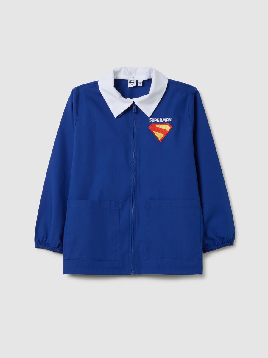Grembiule da bambino in misto cotone blu con ricamo Superman_0