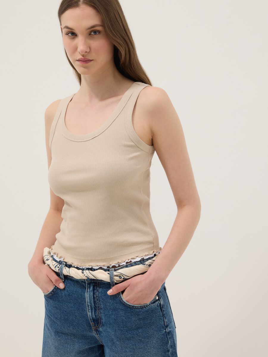 Canotta beige in puro cotone a costine regular fit_0