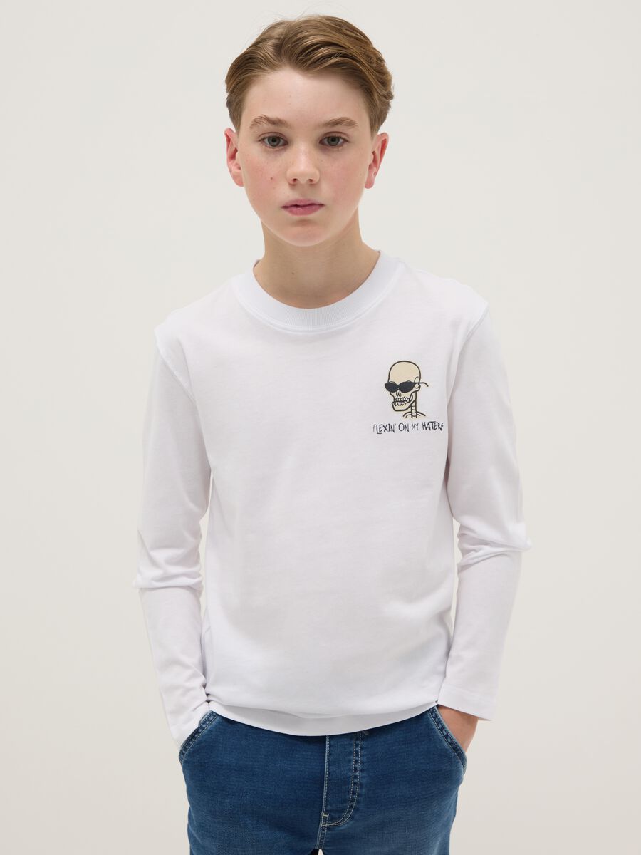Boys' regular fit pure cotton white T-shirt with print_0