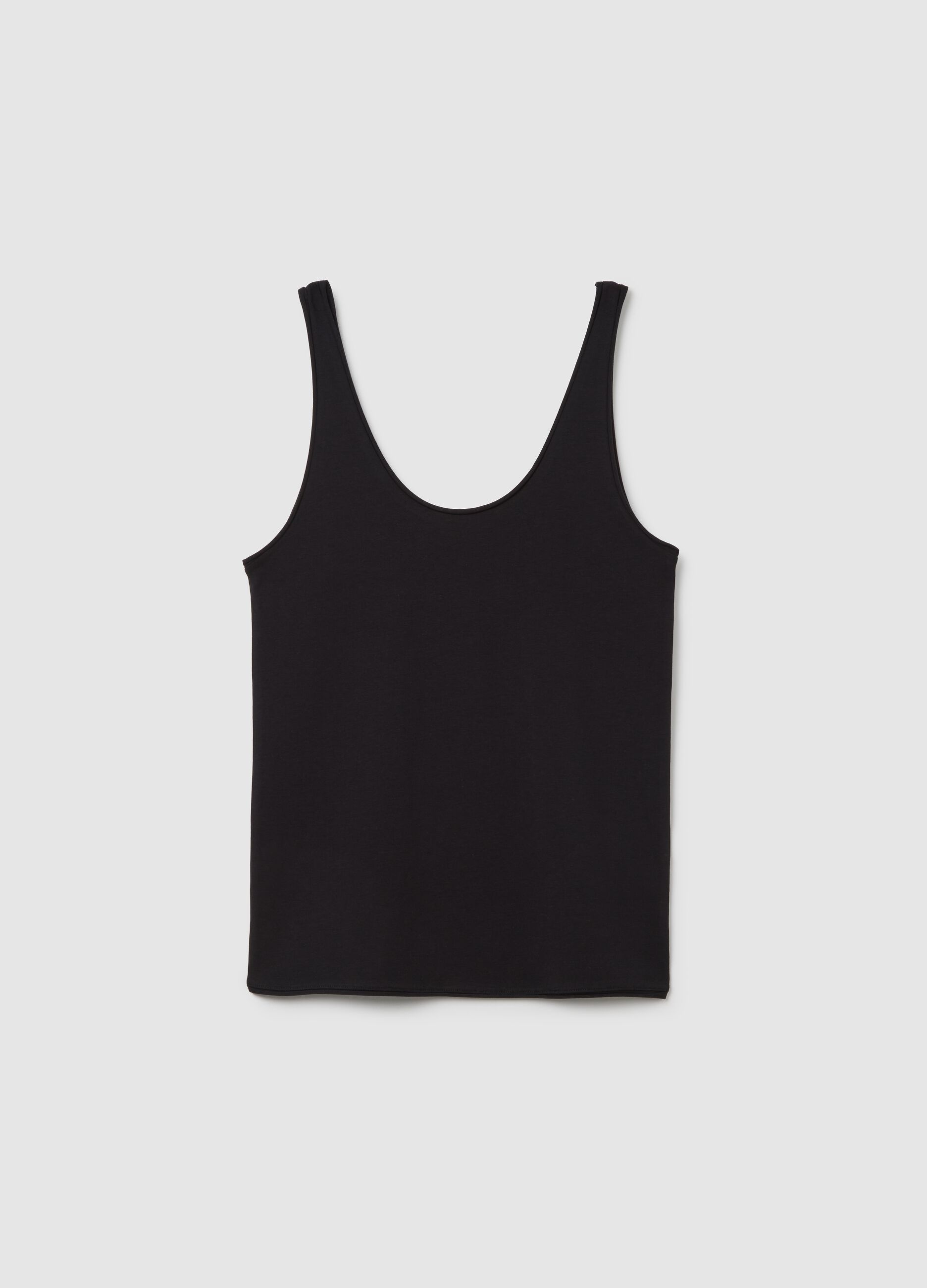 Women's Black Stretch Cotton Tank Top Regular Fit
