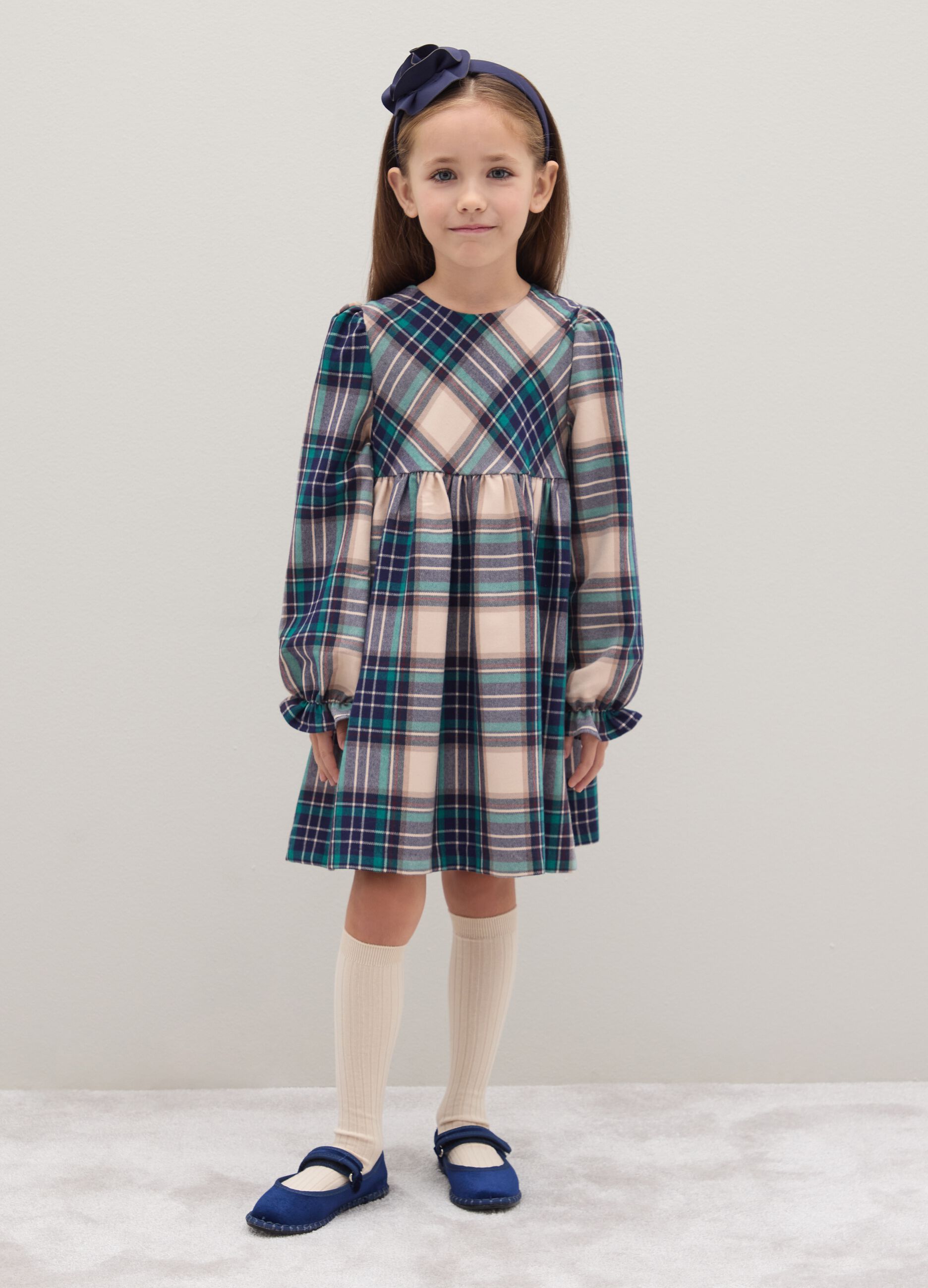 Girls' Multicolour Checked Flannel Dress - Regular Fit
