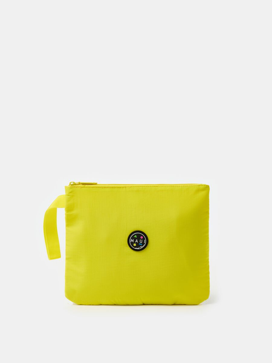 Solid colour clutch bag with logo patch_0