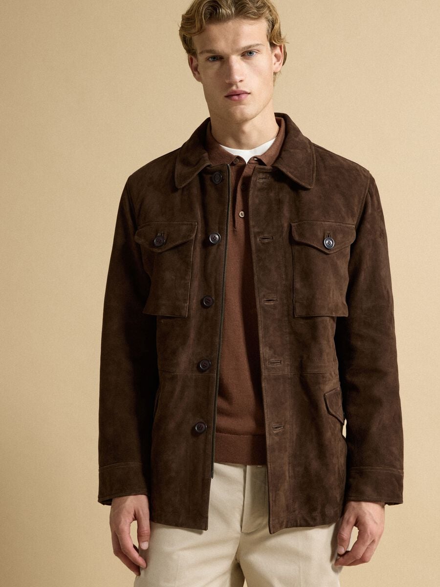 Giacca imbottita marrone in vera pelle_1