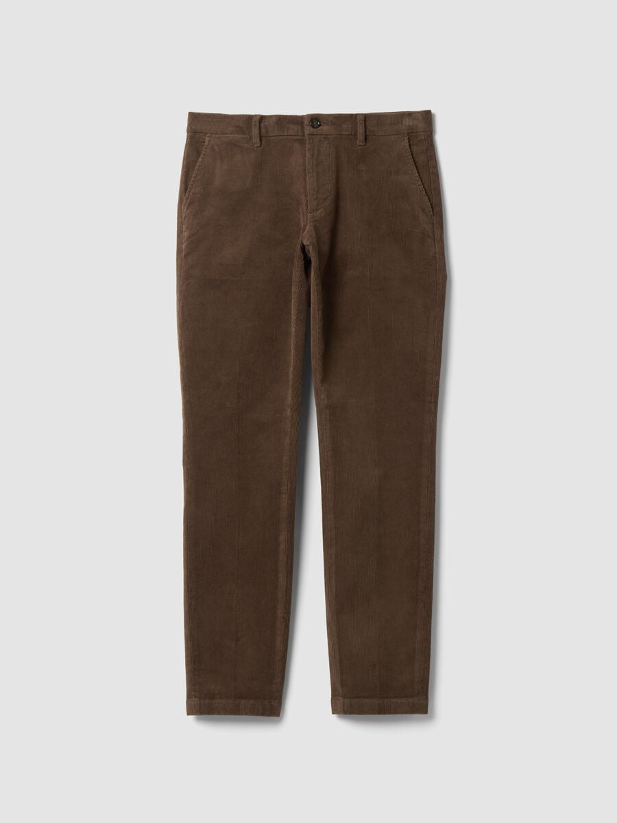 Brown slim-fit stretch cotton chino trousers_0