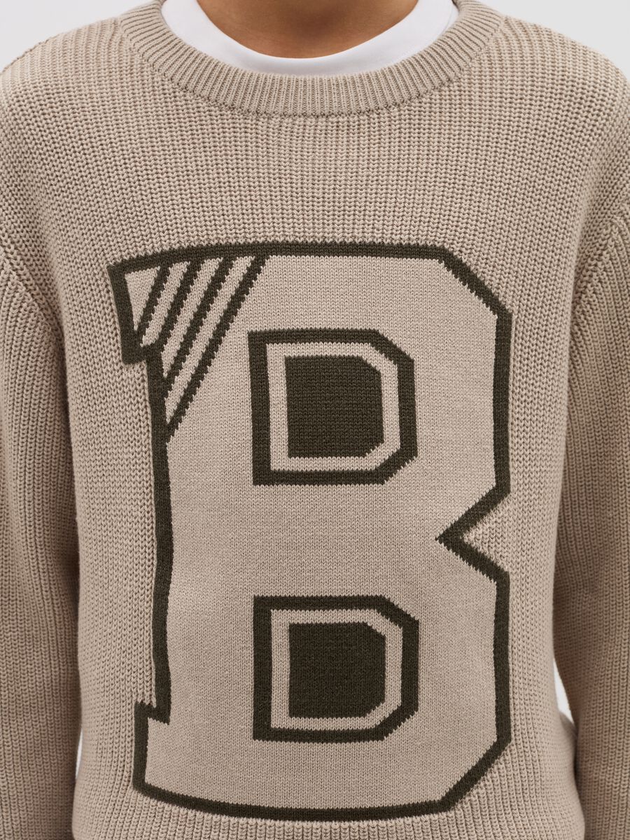 Cotton pullover with jacquard "B" design_1