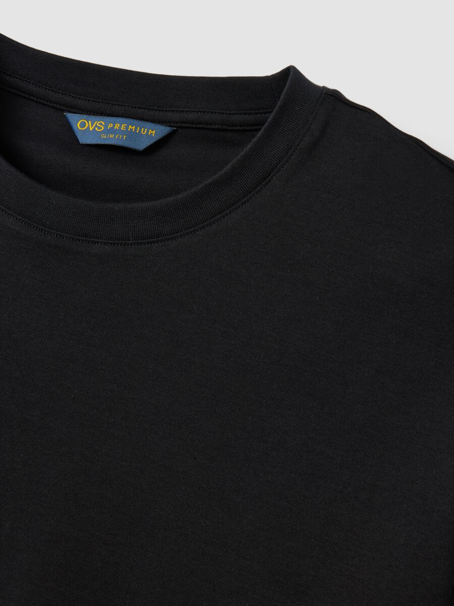 T-shirt nera in puro cotone mercerizzato slim fit_5