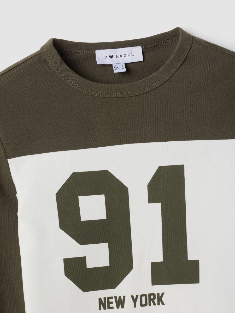 Brown and white stretch cotton T-shirt with front print_1