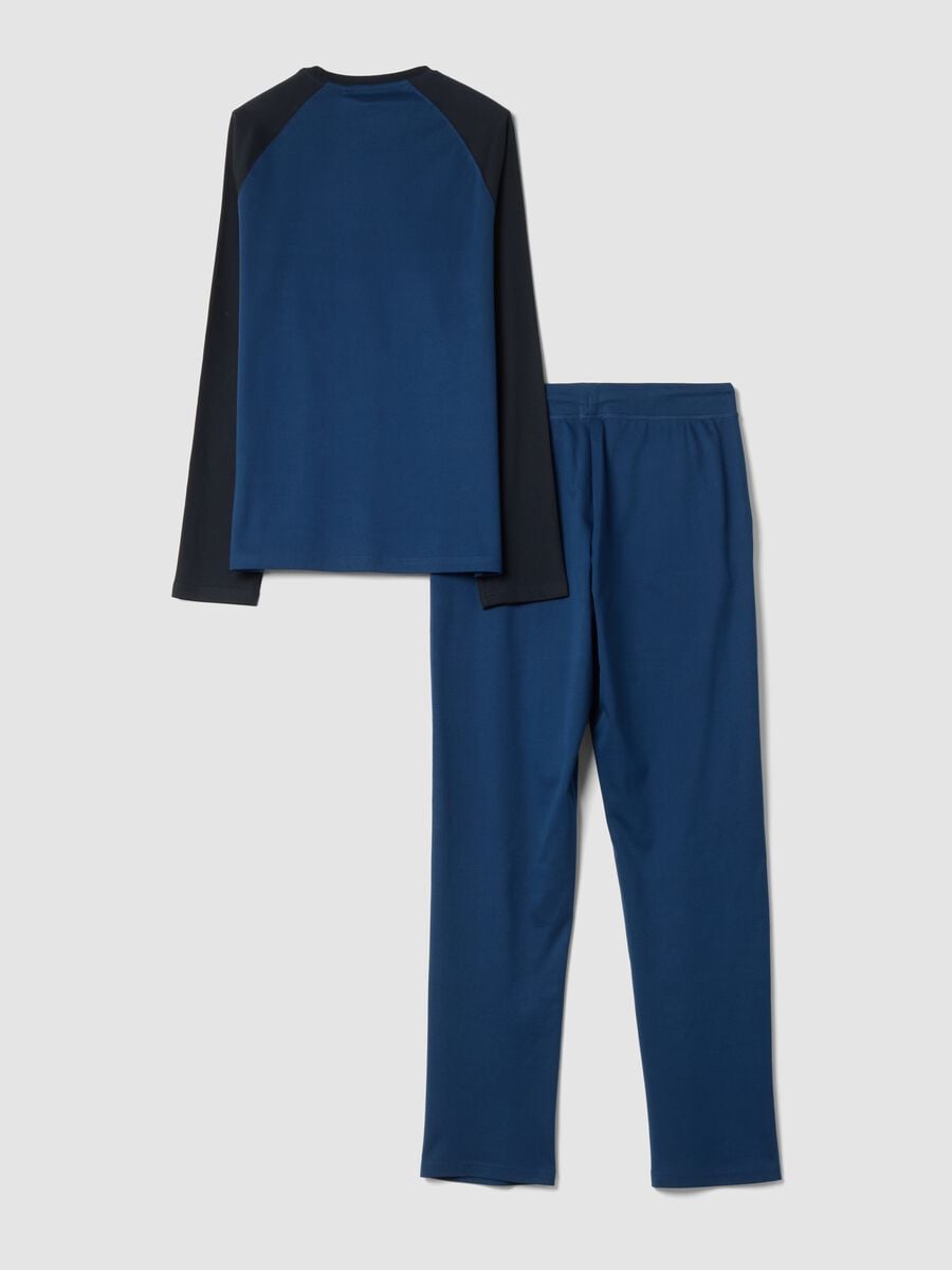 Pigiama blu navy in puro cotone organico con girocollo_2