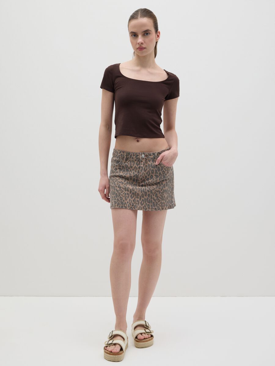 Women's’ brown slim-fit T-shirt in stretch cotton_1