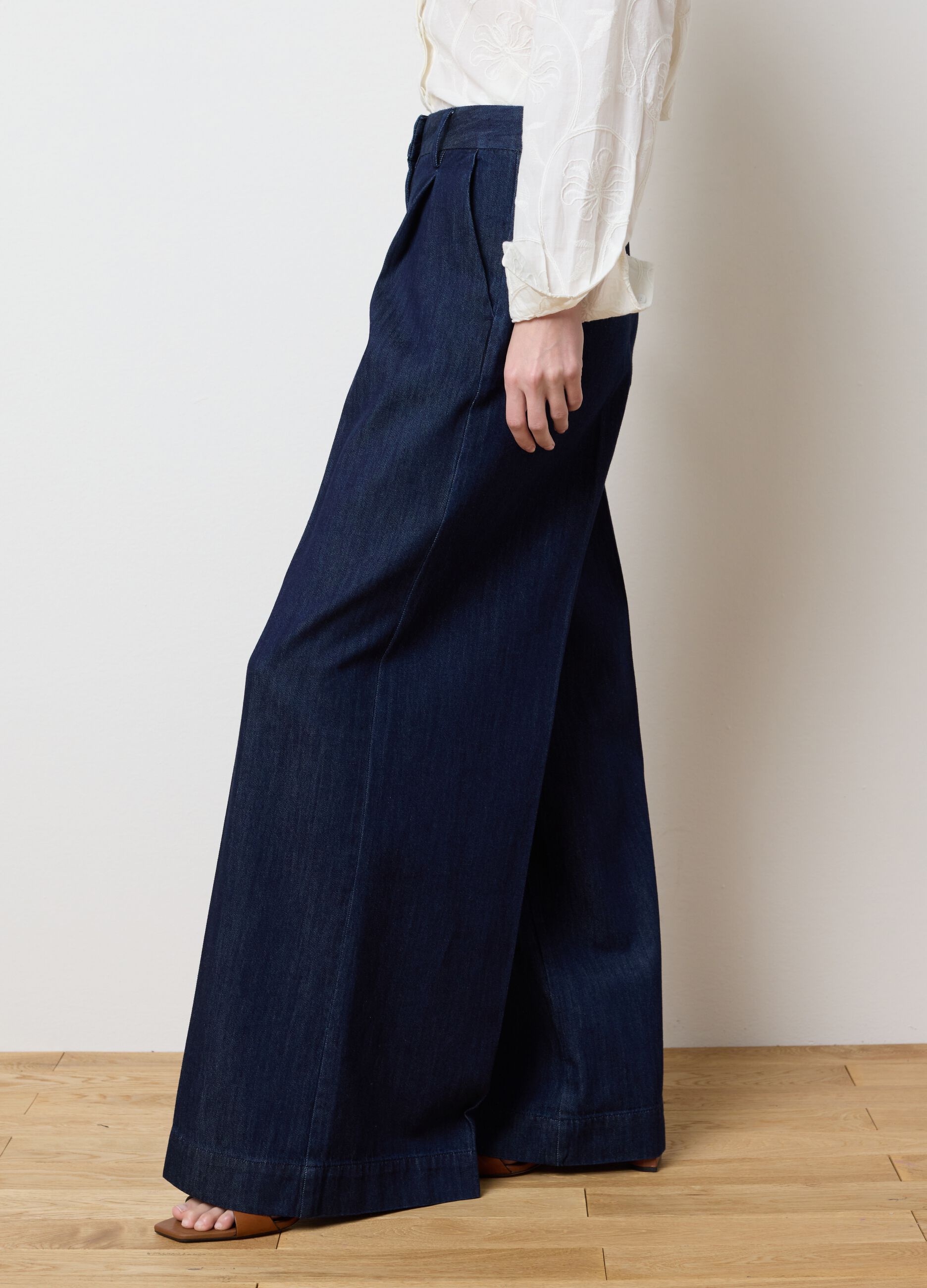 Pantaloni palazzo da donna in puro cotone blu 