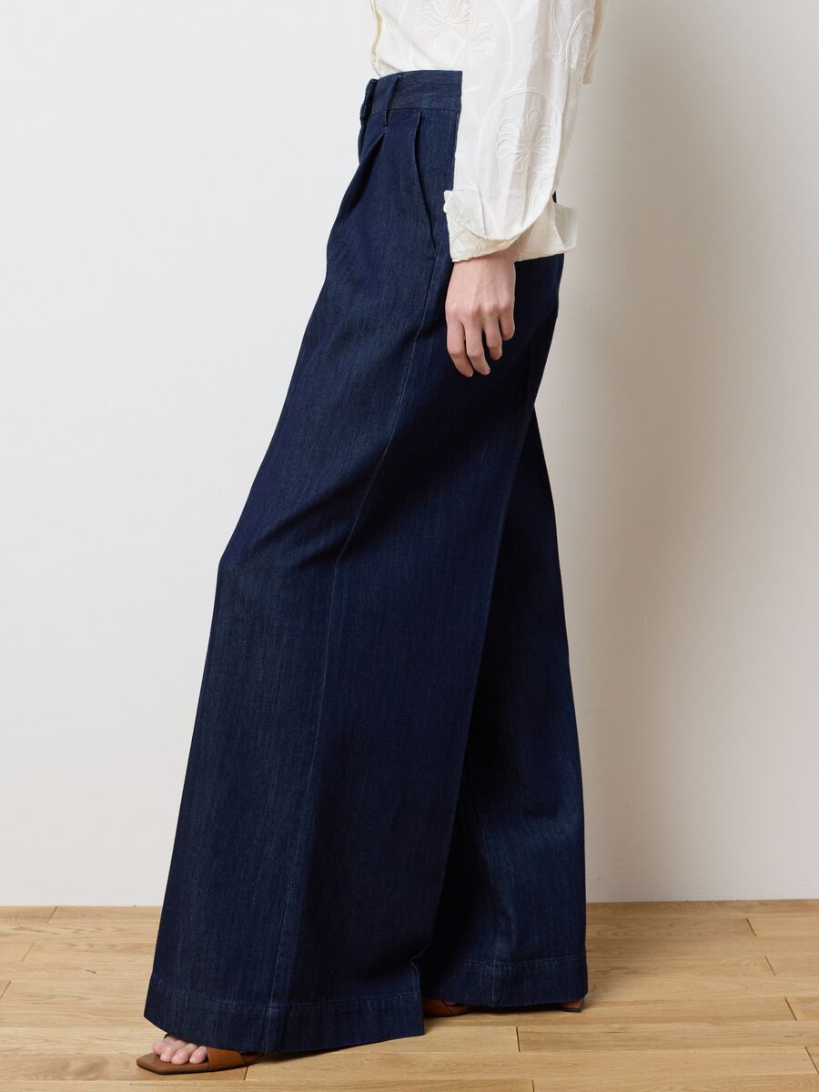 Women's blue regular fit pure cotton palazzo trousers_3