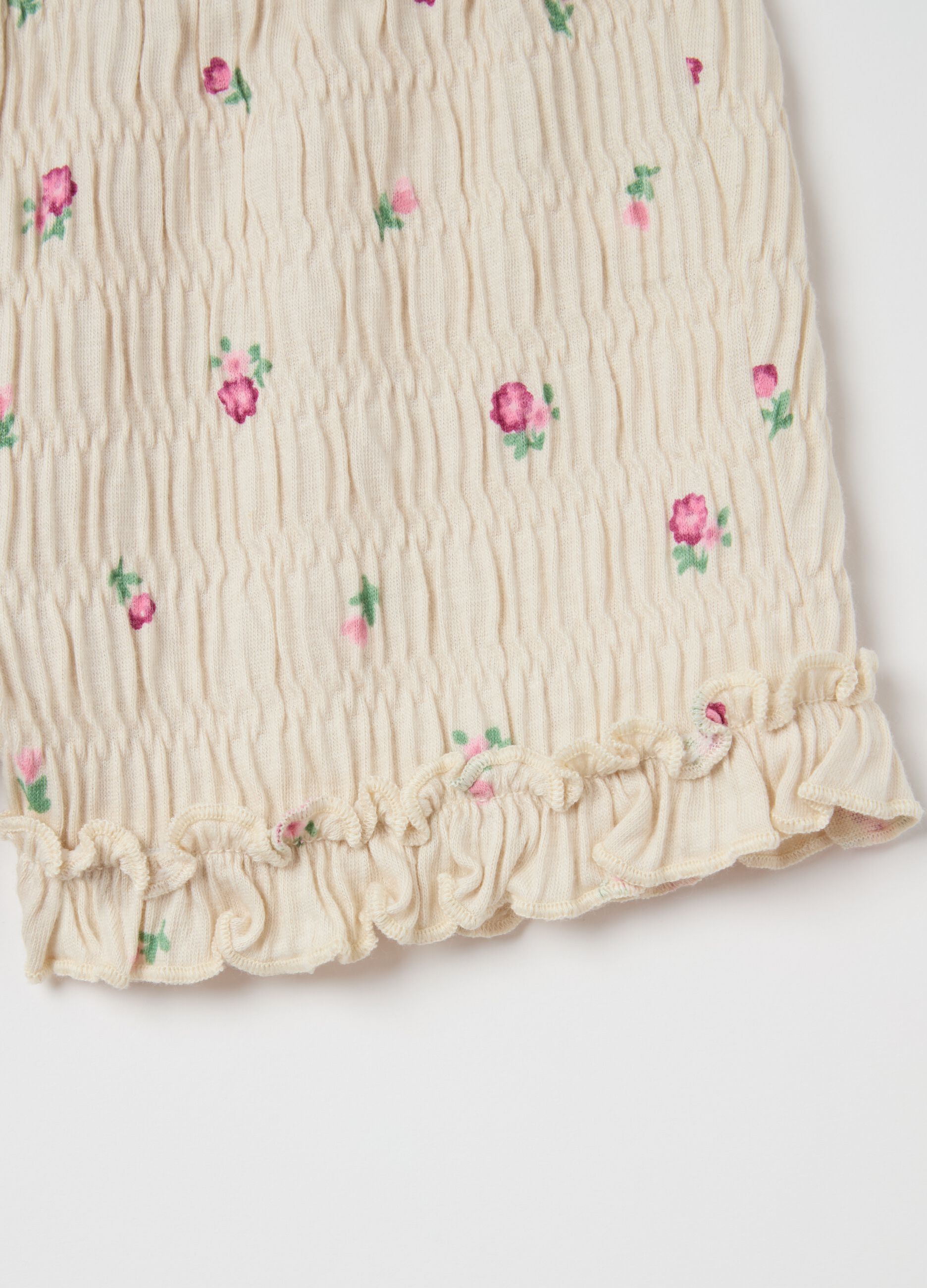 Cotton and modal shorts with flowers print
