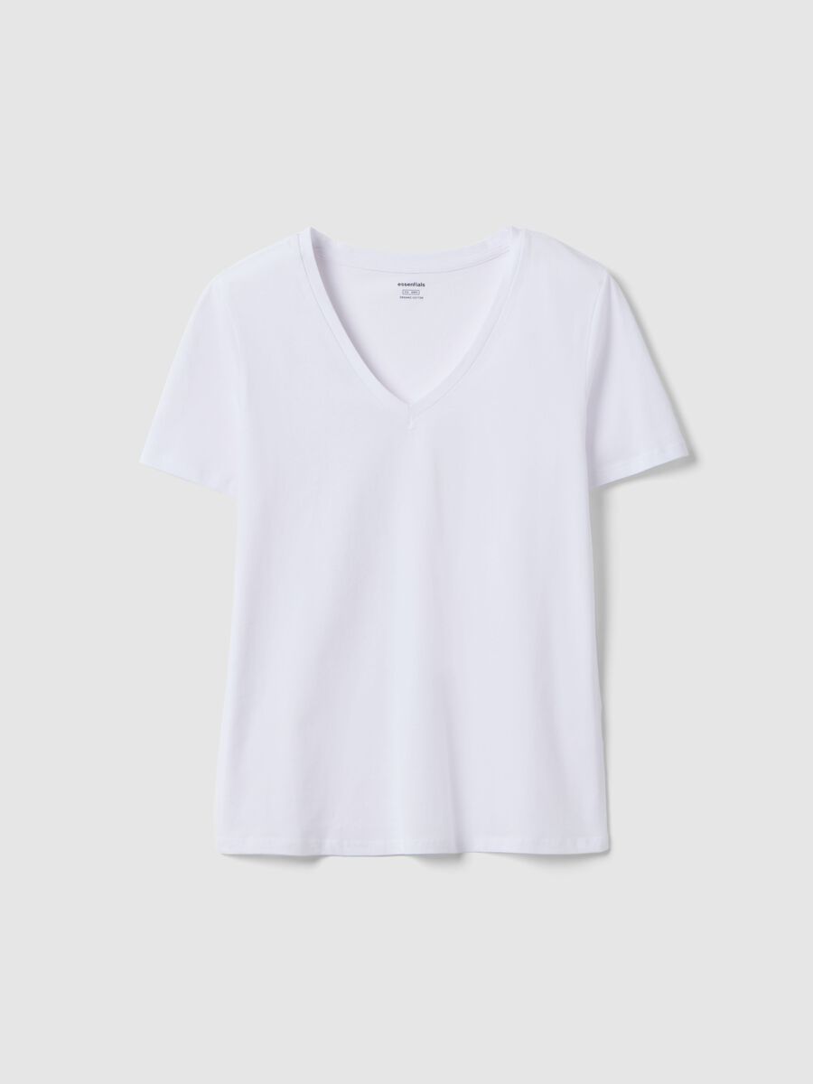 T-shirt in puro cotone bianca regular fit con scollo a V_0