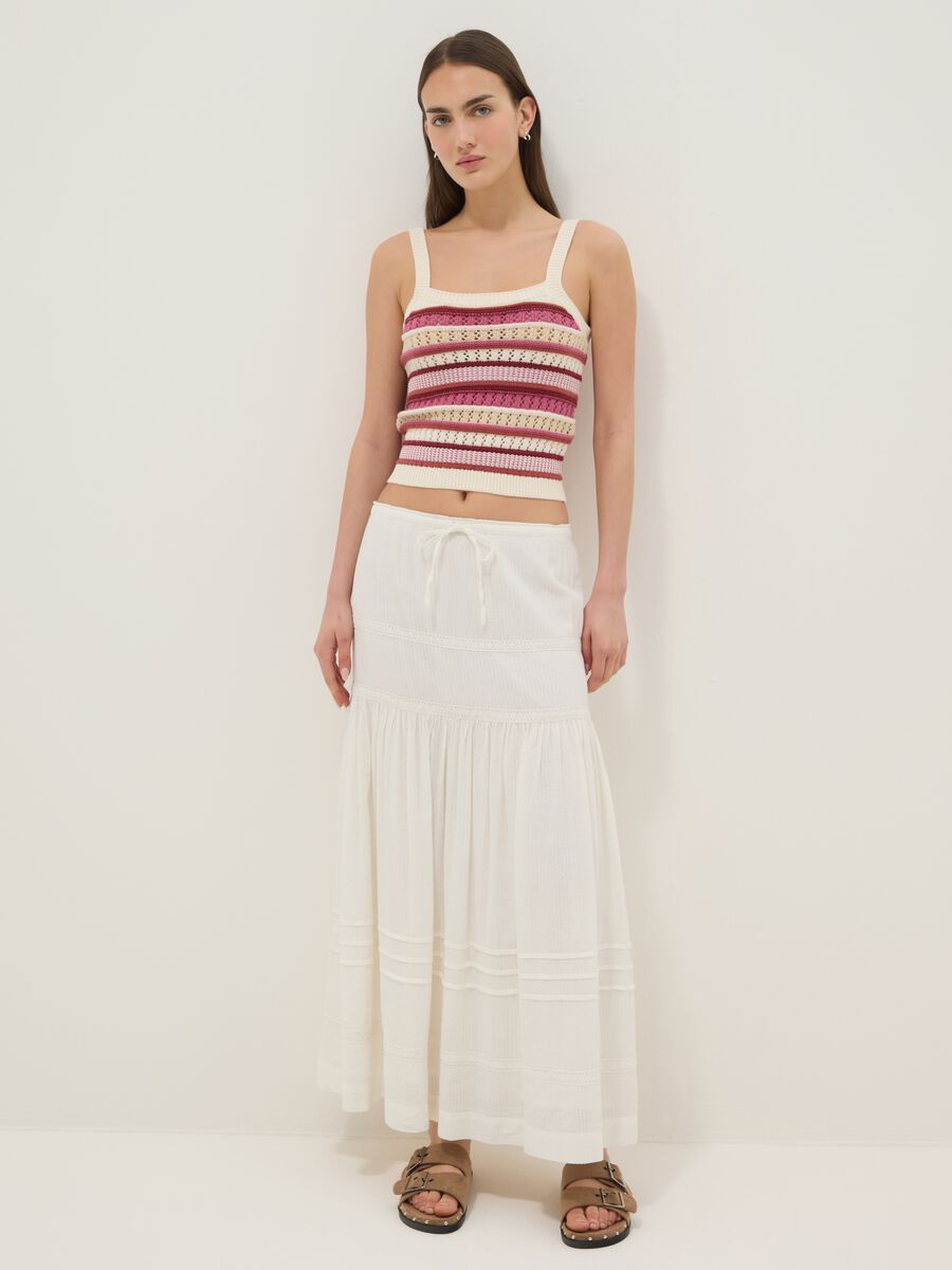 Gilet fitted in puro cotone a righe multicolor con bretelle sottili_1